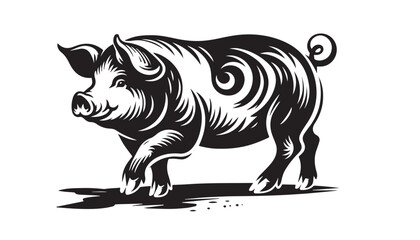 black color pig silhouette vector illustration, solid white background