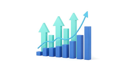 Fototapeta premium Upward trend analysis in 3d with rising bars and arrows symbolizing business growth and success isolated on transparent background