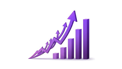 A rising arrow line chart over ascending bar graph symbolizing financial improvement and success. isolated on transparent background