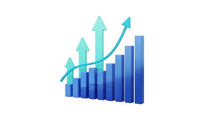 A 3d bar chart illustration symbolizing upward financial trend, business success, and increasing market value. isolated on transparent background