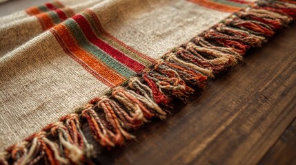 Handwoven textile with colorful fringe