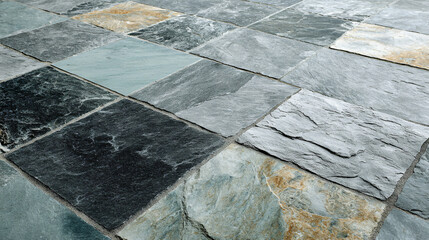 Rustic slate tile flooring close-up for interior design