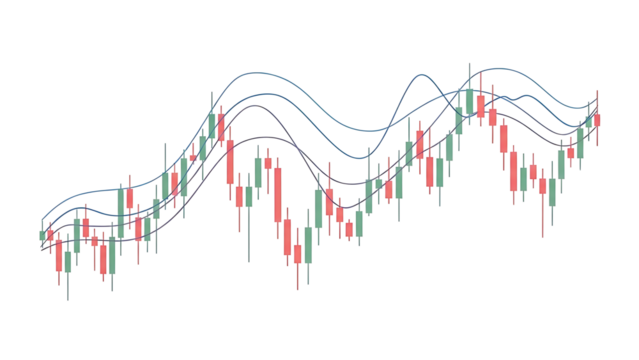 A financial market candlestick chart with multiple moving average lines displayed on isolated on transparent background - Powered by Adobe