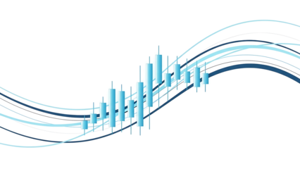 An abstract digital visualization of rising financial market data on a dark background isolated on transparent background