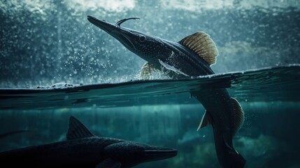 Dolphin jumping over shark