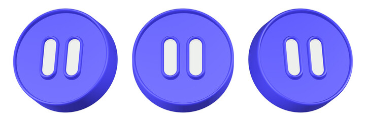 pause icon 3d render blue button