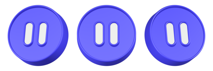 pause icon 3d render blue button