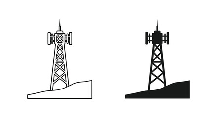 Detailed illustrations of communication towers against a plain background showcasing a striking silhouette © Pvect02