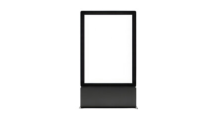 A sleek black digital display screen with a blank white surface on transparent background