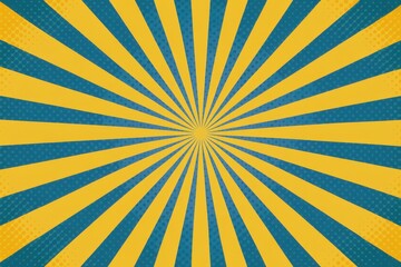 Yellow and blue comic book style sunburst pop art background