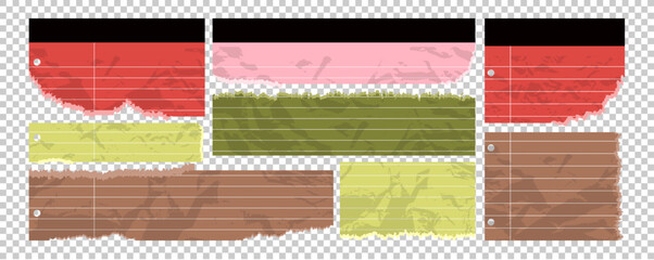 Torn Rip Edge Paper Set. Cut Note Scrap Piece Frame. Ripped Sheet Page Texture. Vector Illustration