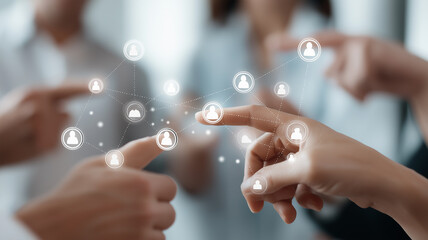 Team members unite to enhance social media connections, showcasing unity and collaboration Generative AI