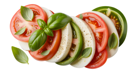 Fresh Caprese Salad with Tomatoes Mozzarella and Basil Leaves on White Background Isolated ...