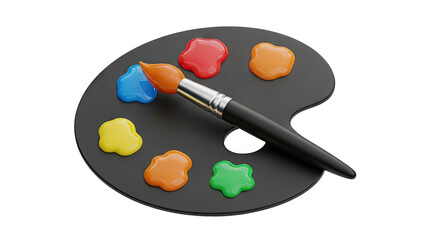 Artist Paint Palette with Brush and Colorful Puddles of Paint
