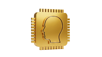 Golden AI Chip with Human Head Silhouette