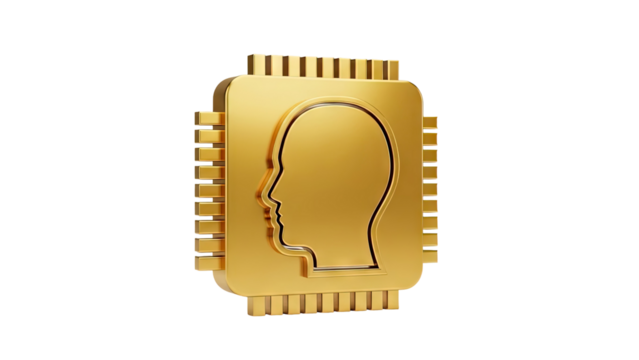 Golden AI Chip with Human Head Silhouette - Powered by Adobe