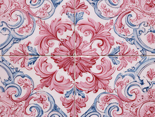 Pink Blue Vintage Floral Pattern Wall Tiles Traditional Design