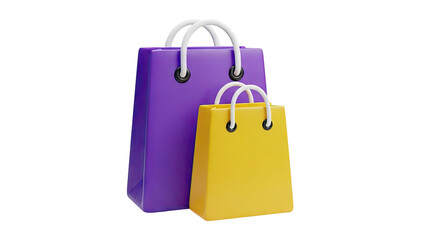 Two 3D Shopping Bags: Purple and Yellow