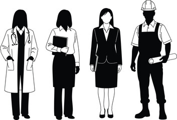 Diverse professionals in various occupations