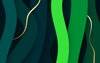 Abstract green vector background with flowing wave lines and soft light texture for modern design