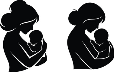 Mother and baby silhouette illustrations