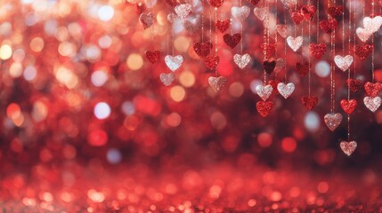 Bright hearts hang down in shiny red and silver for special occasions