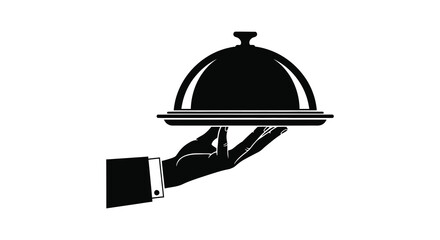 A striking black and white image of a hand presenting a covered serving dish silhouette
