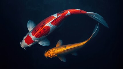 Graceful koi fish swimming together