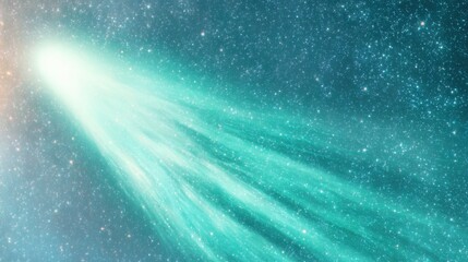 Comet moves through starry sky leaving bright tail in the night air