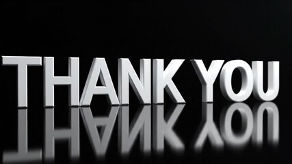 White 3D "THANK YOU" text with reflection on dark background