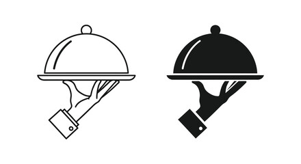 Fototapeta premium A pair of cloche covers presented on hands one outline and one solid a culinary presentation silhouette