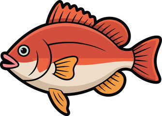 Cute Red Fish Cartoon Vector Illustration Side View for Seafood Design