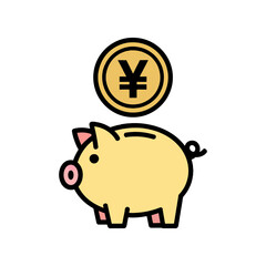 Yellow Piggy Bank with Yen or Yuan Coin Vector Icon for Savings