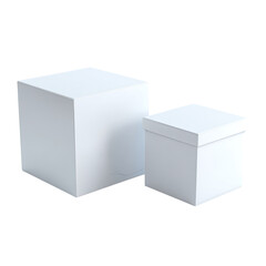 Naklejka premium Two blank, white geometric boxes of different sizes sit against a transparent, dark backdrop