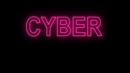 Neon glowing CYBER MONDAY text animation in pink and blue on a black background, online shopping, retail sales, seasonal discount, or ecommerce promotion