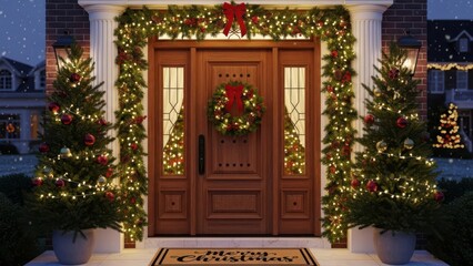Fototapeta premium 3D House Christmas tree entrance decorated with lights