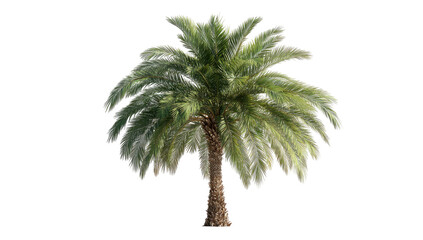 Isolated lush palm tree, textured trunk, vibrant green fronds, full view, natural, plant, backdrop