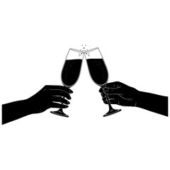 Celebratory toast with wine glasses