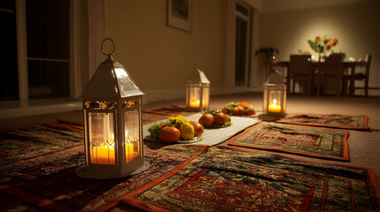 Elegant accents transform a spacious home living area prepared for Eid celebration