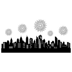 Fototapeta premium City Skyline with Fireworks New Year Vector Silhouette