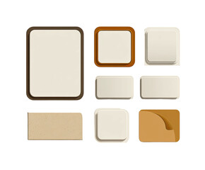 Collection of various-sized, rounded-rectangle interface designs, with bevels, shadows, and textures