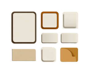 Collection of various-sized, rounded-rectangle interface designs, with bevels, shadows, and textures