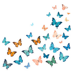 Fototapeta premium Seamless nature pattern illustration featuring pink butterflies and floral summer flowers on white and blue backgrounds with decorative spring leaf art and vector insect silhouettes for wallpaper desi