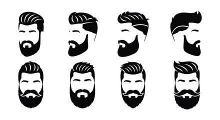 Collection of diverse male hairstyles and beard styles in black and white