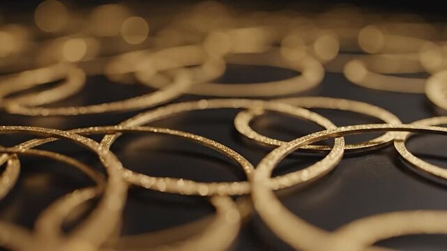 A glittering golden filigree pattern with bokeh light effects against a dark background