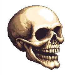 Obraz premium Pixelated human skull with an open jaw, rendered in tones of beige and brown.