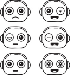 Set of robot head expression with different emotions and feelings vector icon