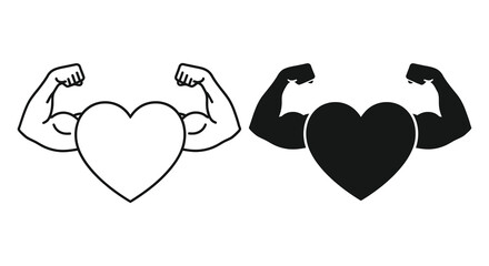 Muscular arms lovingly forming a heart shape in a striking black and white design silhouette