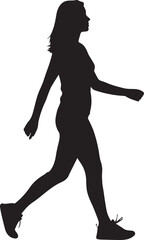 Silhouette of a woman walking outdoors on a white background