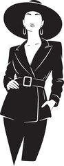 Elegant woman in black blazer and wide brim hat fashion illustration